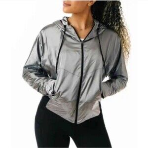 ZYIA Windbreaker Jacket Womens XXXL Gray Silver Hoodie Lightweight Workout